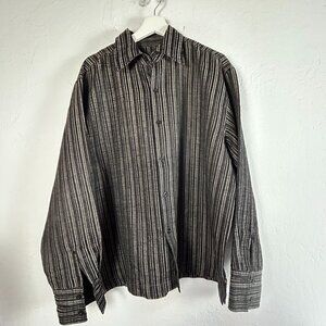Pepe Jeans London Mens Long Sleeve Striped Button-Up Shirt XXL Black Gray Casual